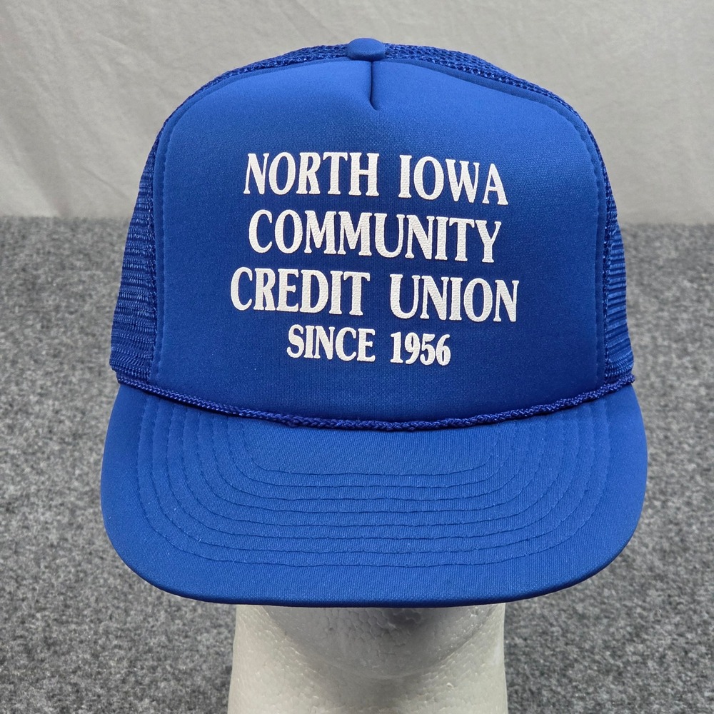 Vintage North Iowa Credit Union Trucker Hat Blue Retro Rural Farmcore Heritage